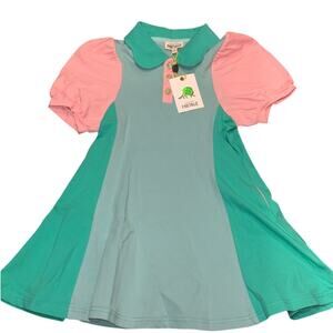 NWT Finding Foxtale Country Club Dress Sz 5 Aqua Pink Preppy Pique